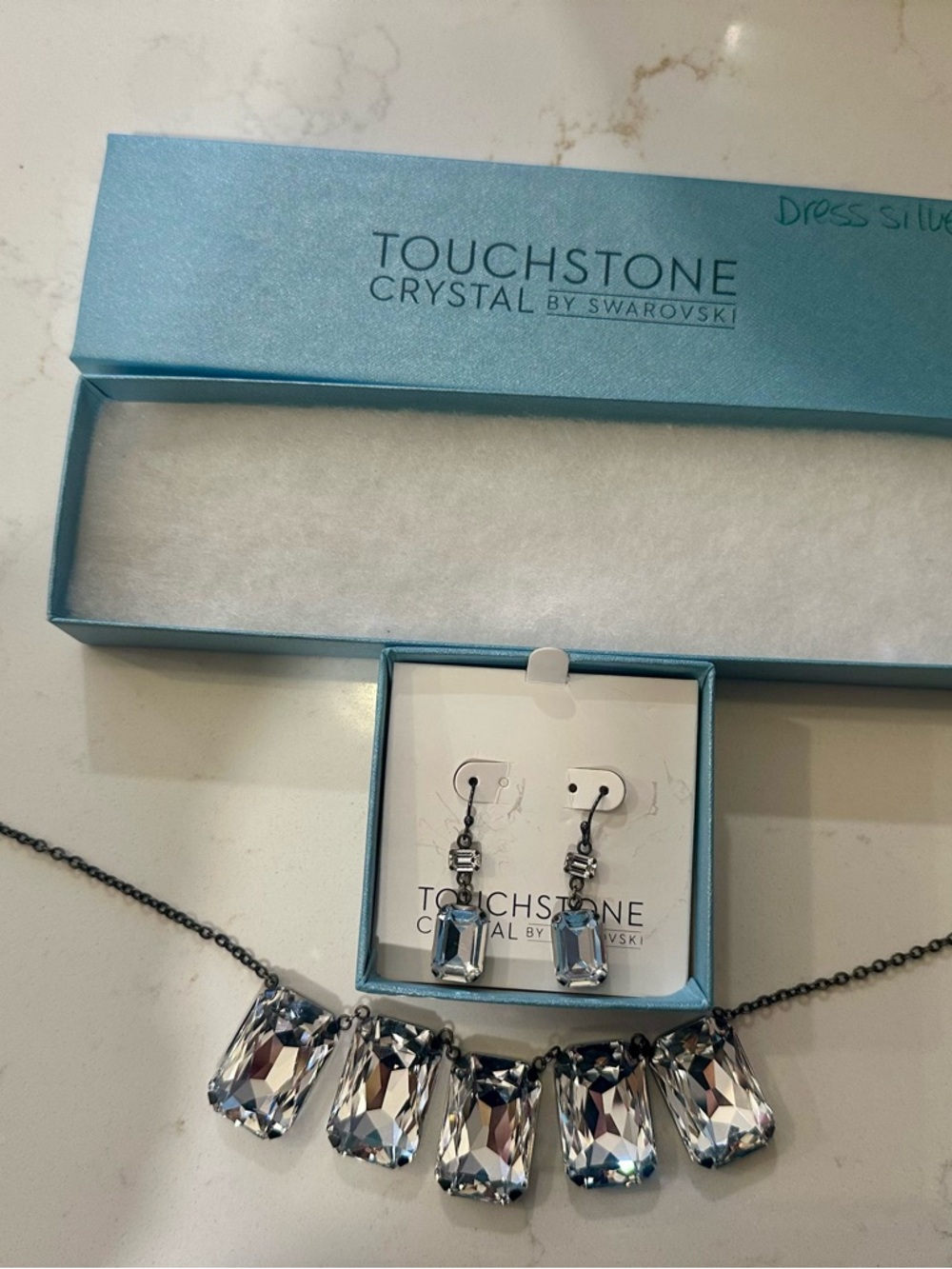 Touchstone Crystal Clear Crystal Drop Necklace and Earrings Set